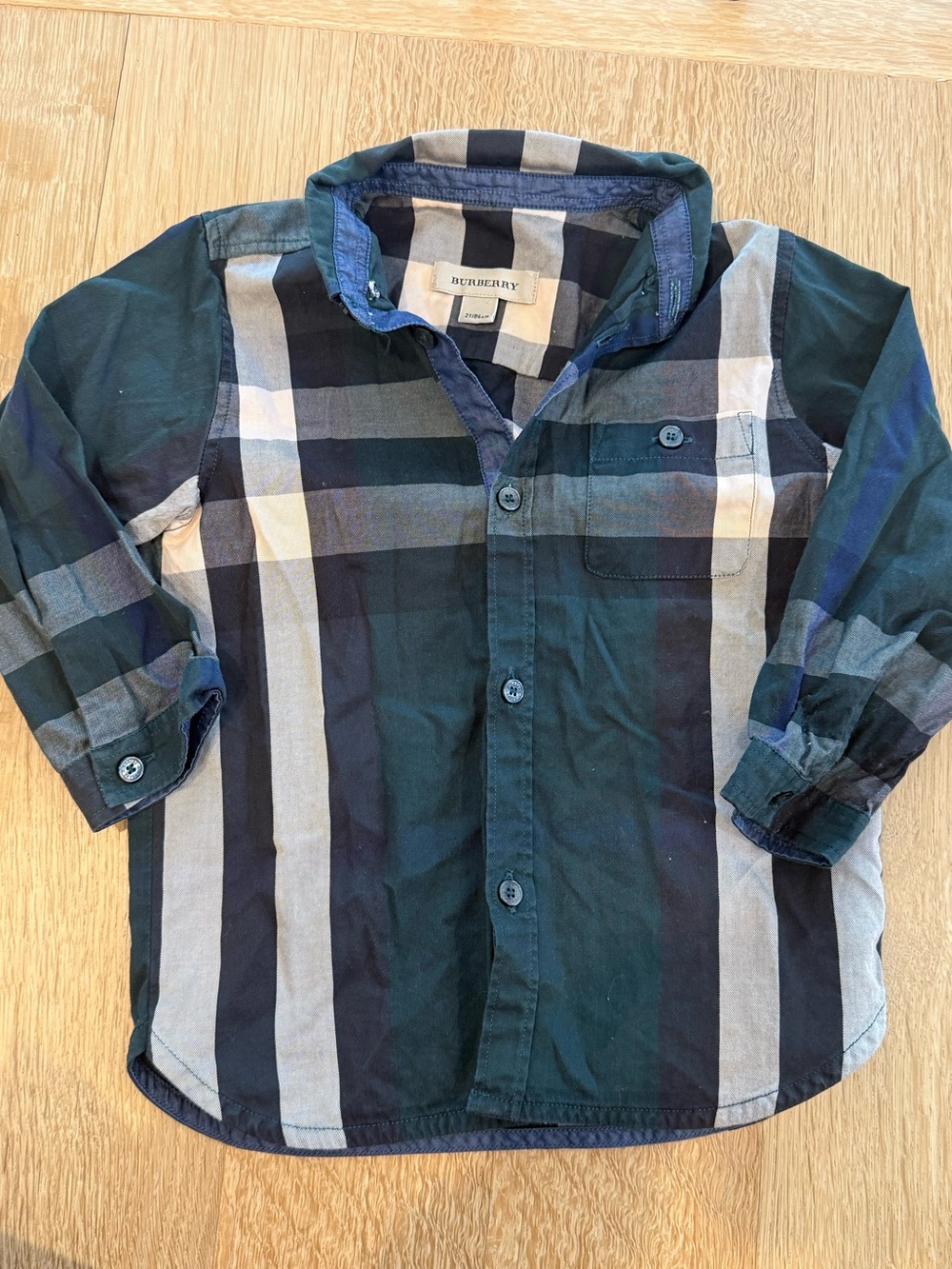 Burberry Boys' 2Y Navy, Hunter Green & Black Plaid Button-Down Shirt